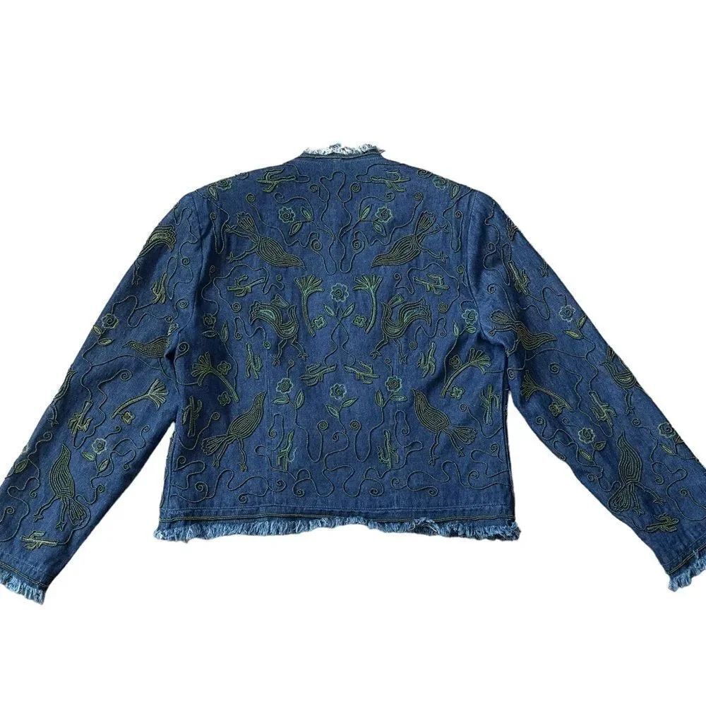 Double D Ranch Beaded Fringed Open Denim Jacket SMALL - Picture 3 of 16